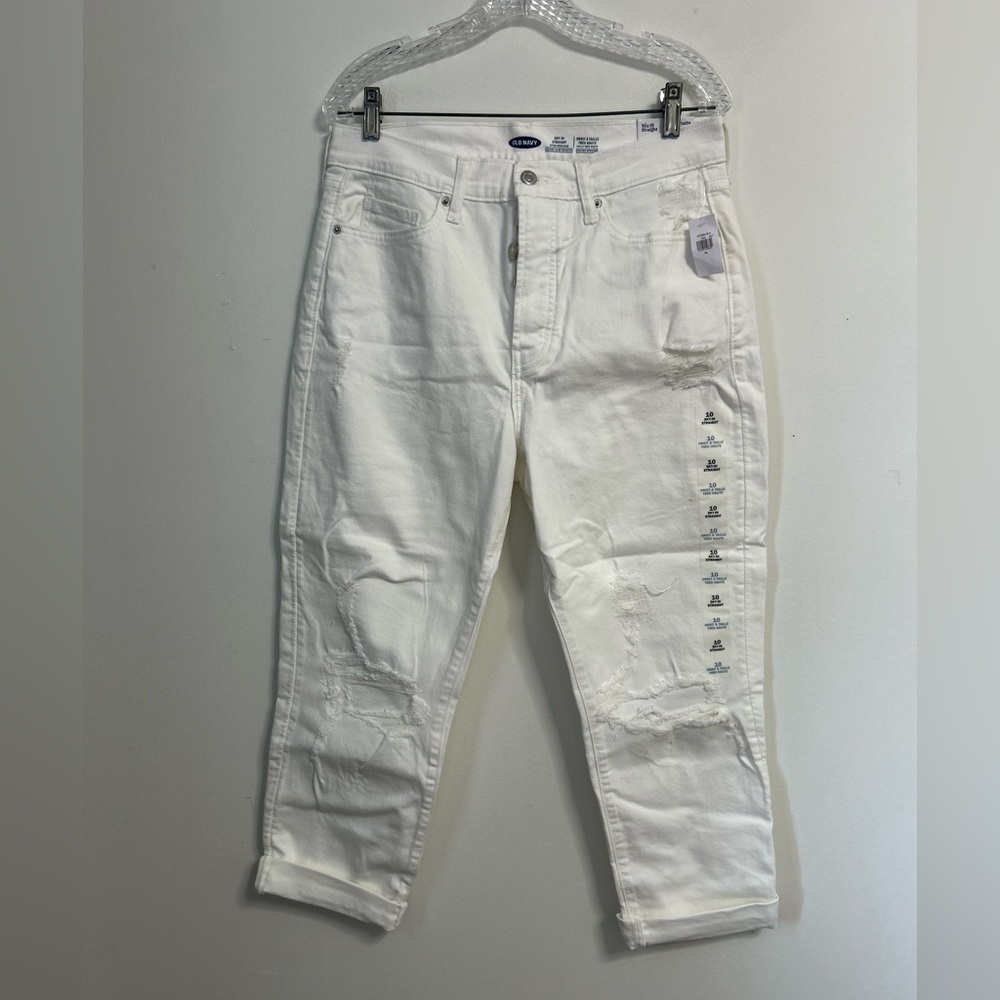 Old Navy White Sky-HI Straight Extra High Rise Ripped Jeans‎